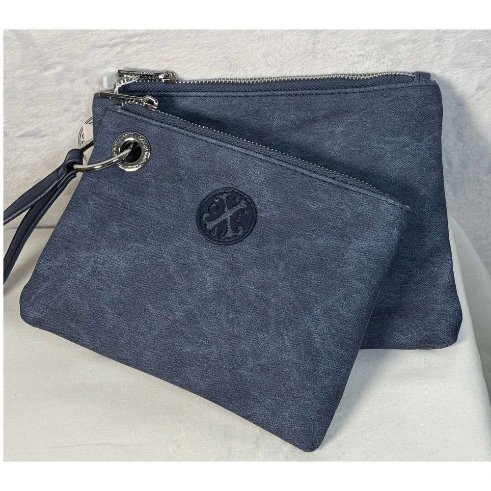 CXL by Christian Lacroix Luca PU Denim Double Slim Pouch Wristlet Indigo Denim